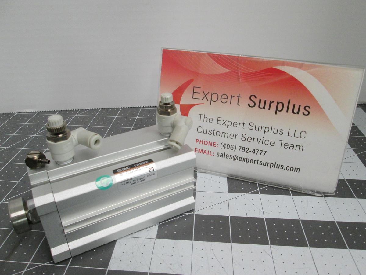 Used SMC 10-CDQ2B40-50D Clean Series Compact Pneumatic Cylinder Speed Controls
