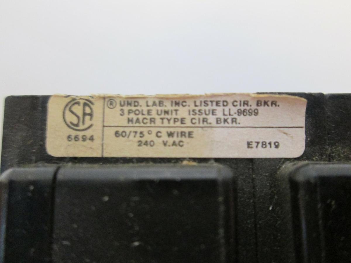 Used Westinghouse Bryant 235P255H01 Circuit Breaker, 3 Pole, 50A