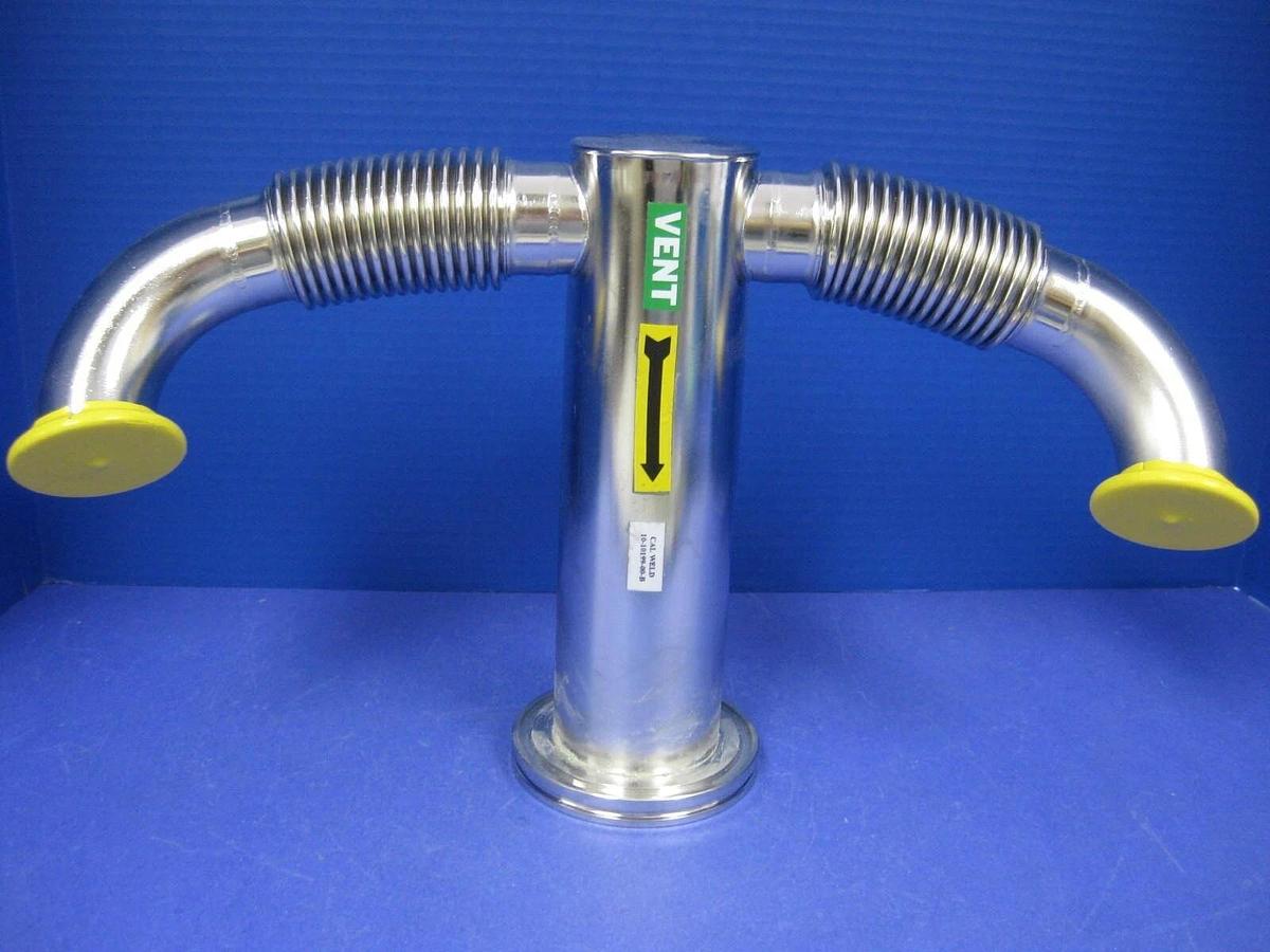 Used SS TEE Vaccum Pipe Weldement, ISO 63 Main, Flexible Bellows Arm w/ NW40 Flanges