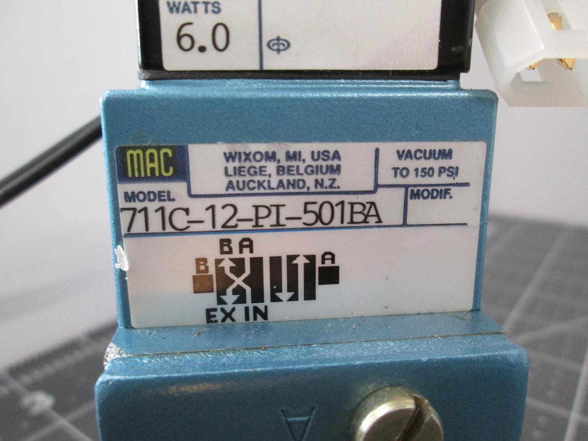 Used MAC,711C-12-PI-501BA, Solenoid Valve 24VDC 6W Vacuum-150PSI 4-Way