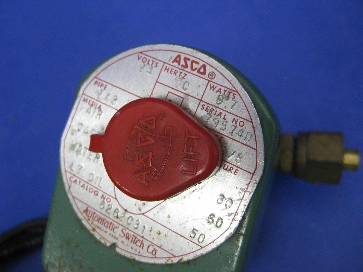 Used Asco 8262C31 Red Hat Solenoid Valve, 1/8", 24 VDC, 50/60/80 psi, LOT of 6 Used