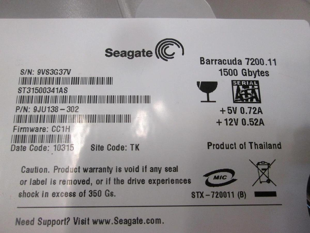 Used Seagate, Barracuda 7200.11, 3.5" Internal Hard Drive, Used