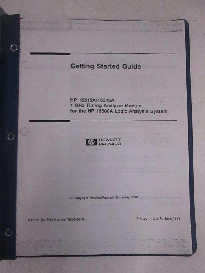 Used HP 16515A/16516A 1GHz Timing Analyzer Getting Started Guide, Used