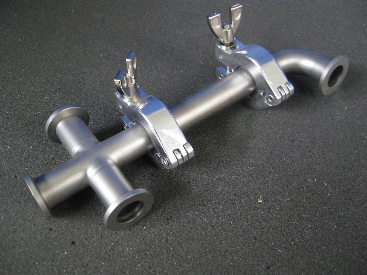 NW16 Stainless Steel Vacuum Pipe Assy: Cross, Straight & Elbow w/ Clamps, Used