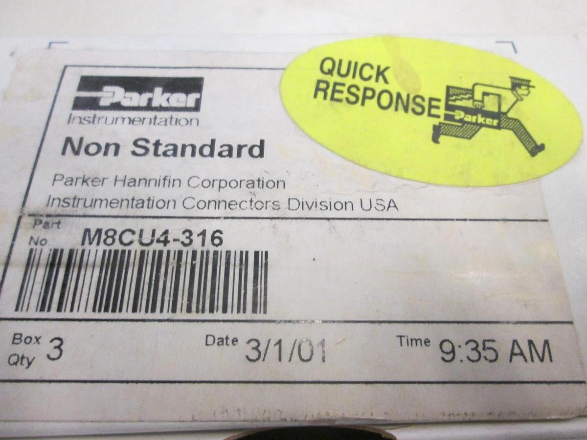 Parker, M8CU4-316, Union Coupling, Box of 3, New