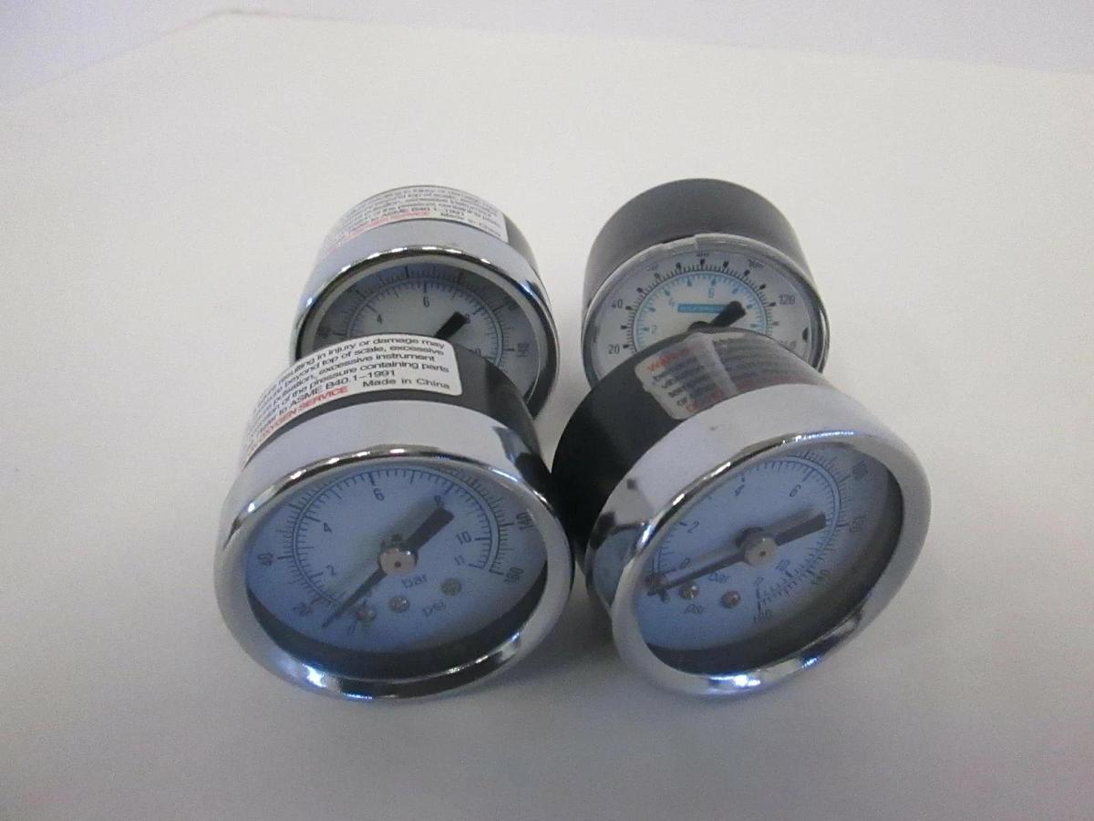 0-160 PSI, 0-11 Bar, Back Mount Gauge, New, Lot of 4 1/8 npt 1 5/8 face