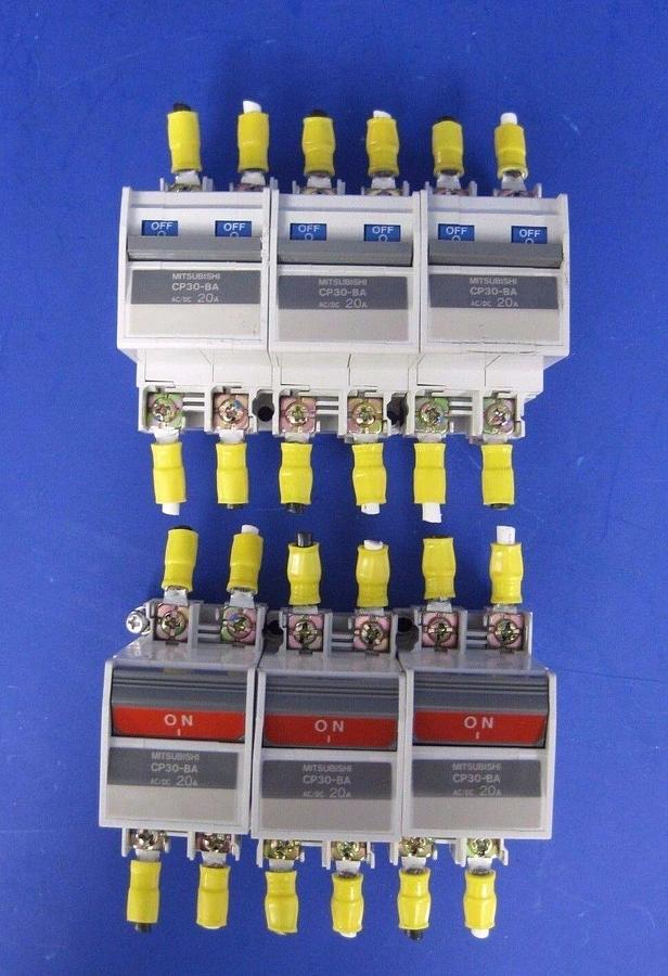 Used Mitsubishi Circuit Protector CP30-BA 20A, 220V, 2 Pole, Lot of 6 Used