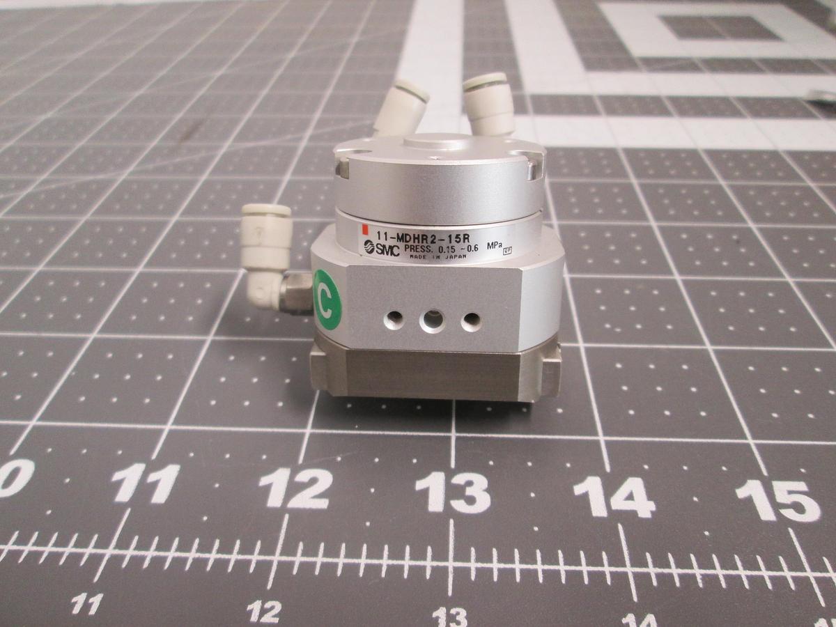 Used SMC 11-MDHR2-15R Clean Series 2-Finger Rotary Actuated Pneumatic Air Gripper