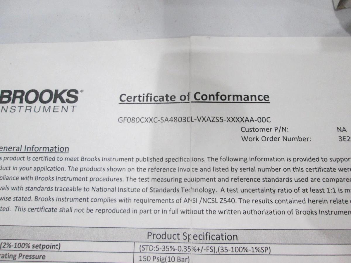 Brooks, GF080CXXC, 20000 ccm, O2 Gas, Mass Flow Controller, New