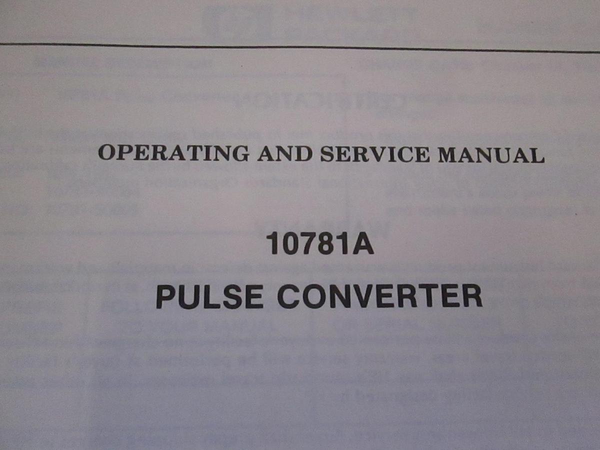 Used HP 10781A Pulse Converter Operating and Service Manual, Used