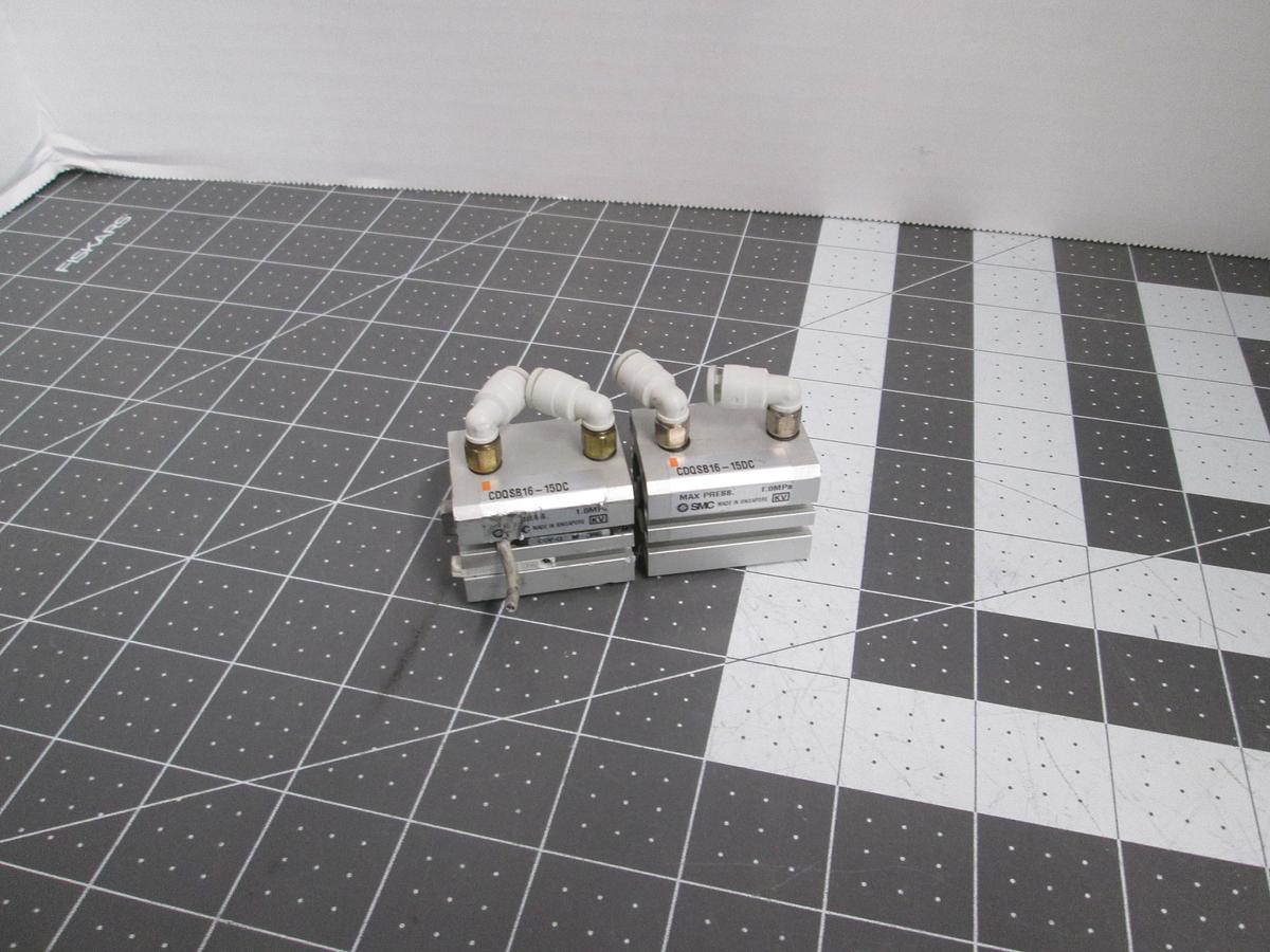 Used Lot of 2 SMC CDQSB16-15DC Compact Air Cylinder Double Acting 16mm Bore 15mm