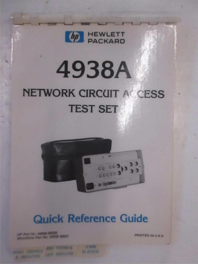 Used HP 4938A Network Circuit Access Test Set Quick Reference Guide, Used