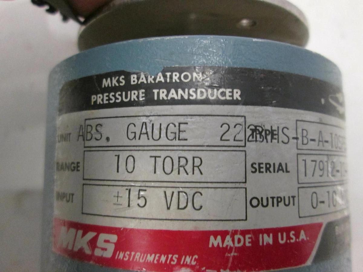 Used MKS, Baratron 10 Torr Pressure Transducer, 222BHS-B-A-10SP53-80, Used