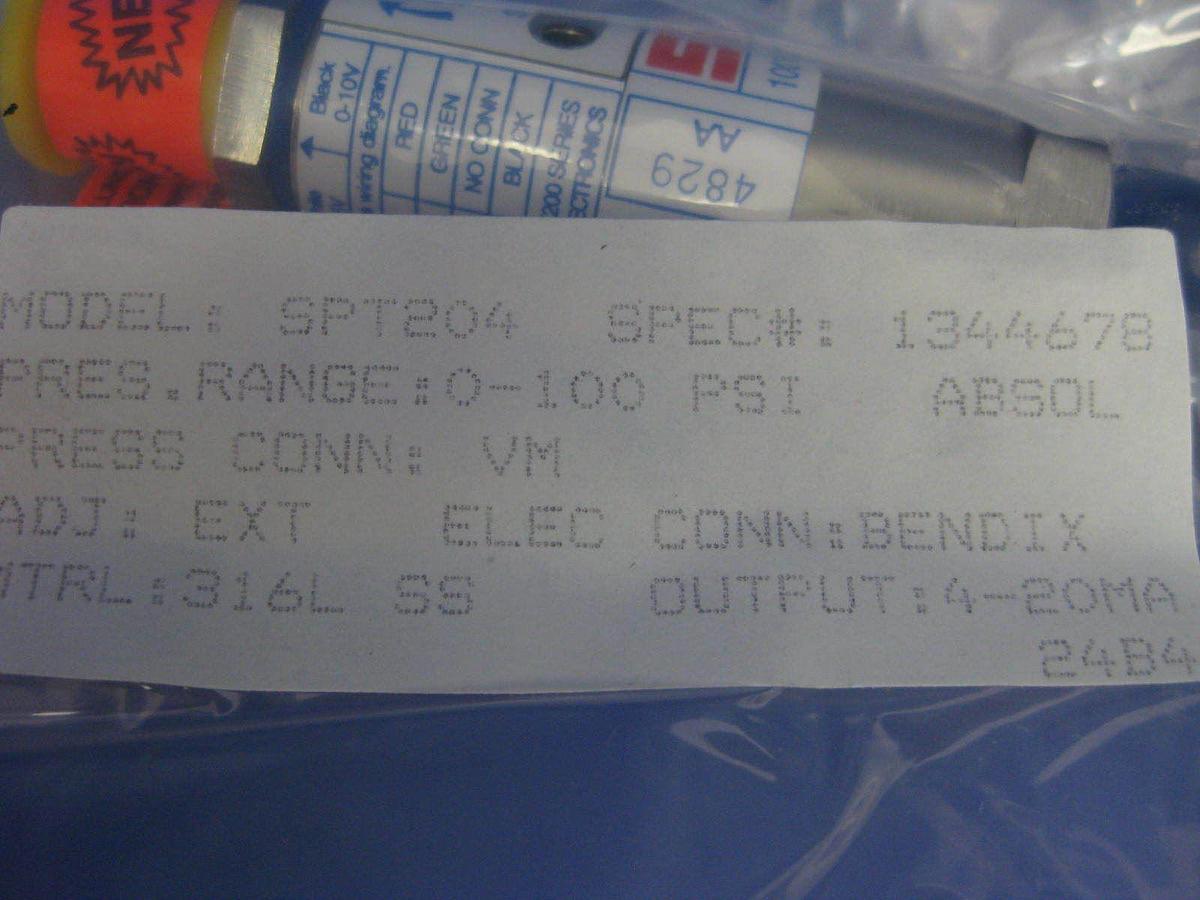 SPAN Instruments SPT-204 Pressure Transducer, 0-100 PSIG, 4-20mA, New in Box