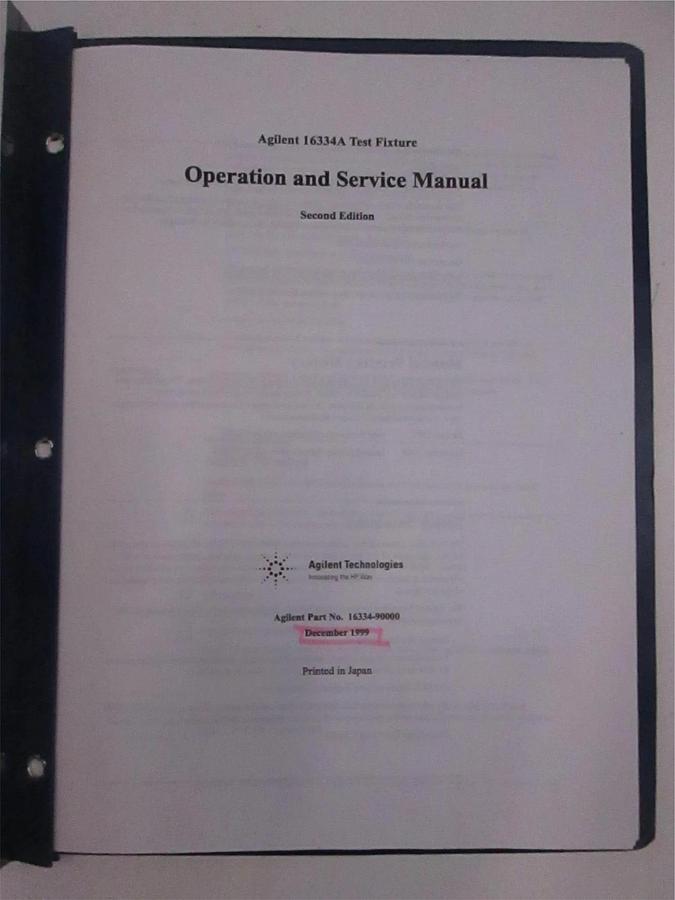 Used Agilent 16334A Test Fixture Operation and Service Manual, Used