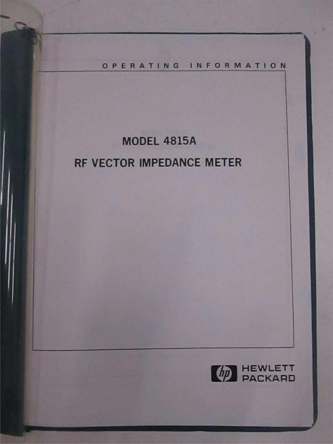 Used HP Model 4815A RF Vector Impedance Meter Operating Information, Used