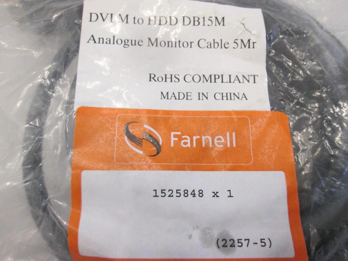 Farnell, 1525848, Analogue Monitor Cable, 5 Mr, DVIM to HDD DB15M, New