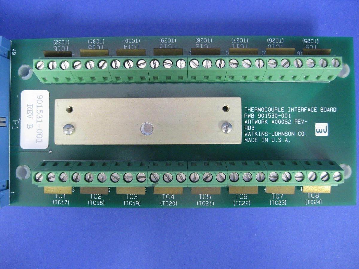 Used Watkins Johnson 901531-001 Thermocouple Interface Board with Ribbon Cable