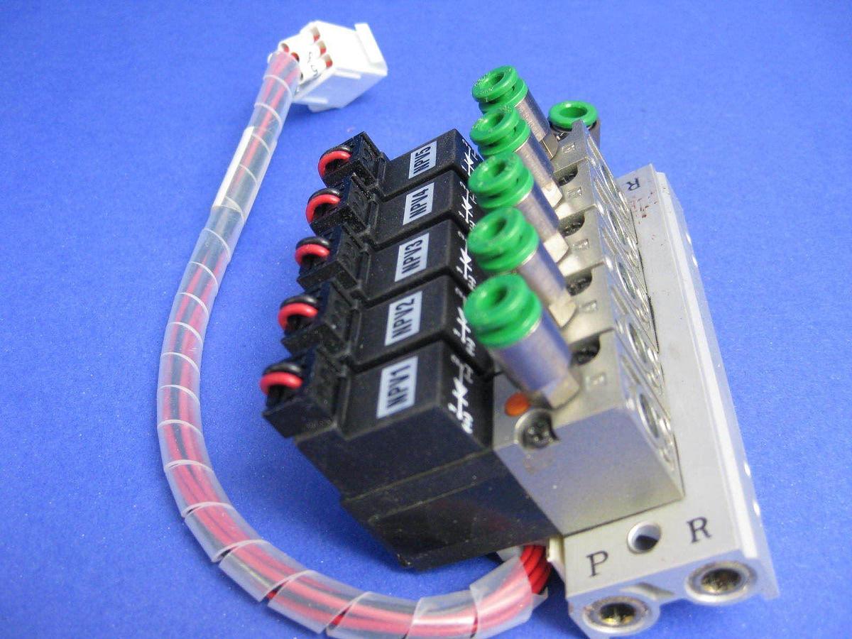 Used SMC VZ110 Solenoid  Valve Manifold Assembly, with 5 Valves, Used