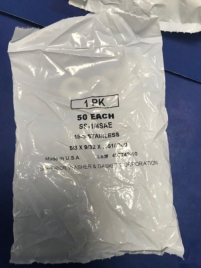 Used Superior Washer & Gasket SS-1/4SAE SS Washer .281" x .625", Lot of 400