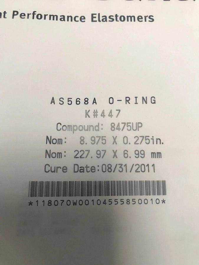 Kalrez Sahara O-Ring, AS-568A K# 447, Compound 8475UP, 9" x 0.275", New