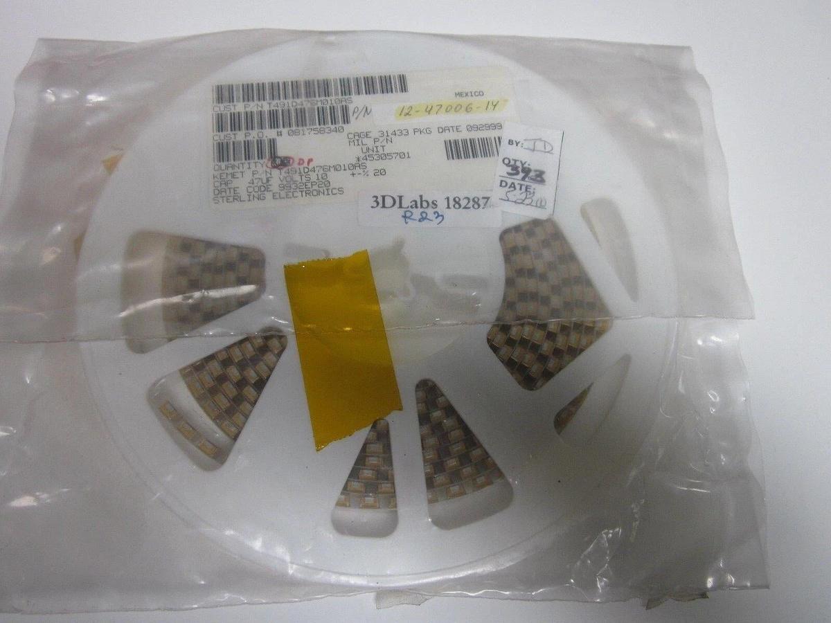 Kemet Tantalum Capacitor, T491D476M010AS, 10V, 20%TOL, Series T491, Reel of 390