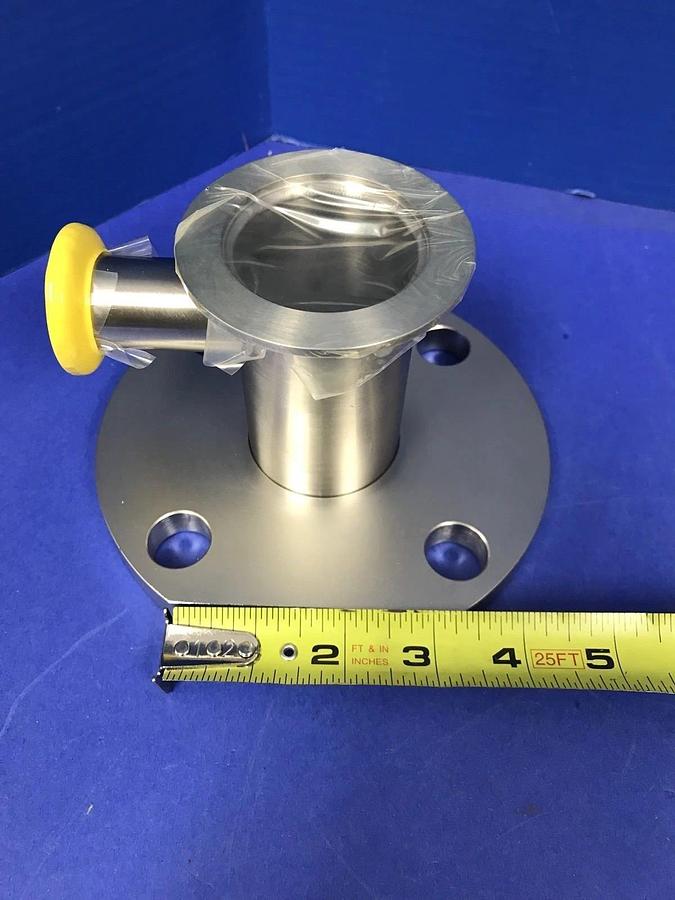 Stainless Steel Vacuum Pipe NW50 to 6"/5.5" Plate Flange w/ NW25 Port, Used
