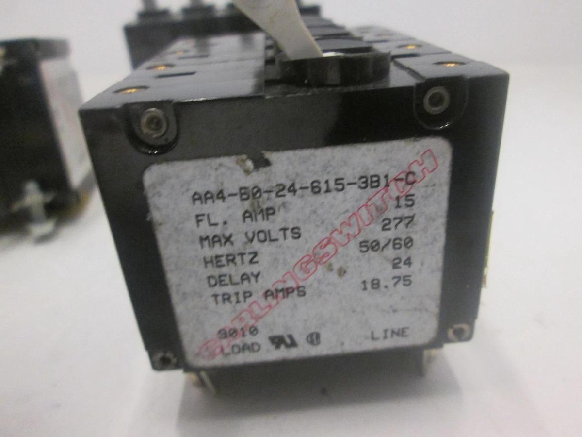 Used Carling Switch, AA4-B0-24-615-381-C, CIRCUIT BREAKER 4P, 15AMP, Used, Lot of 3
