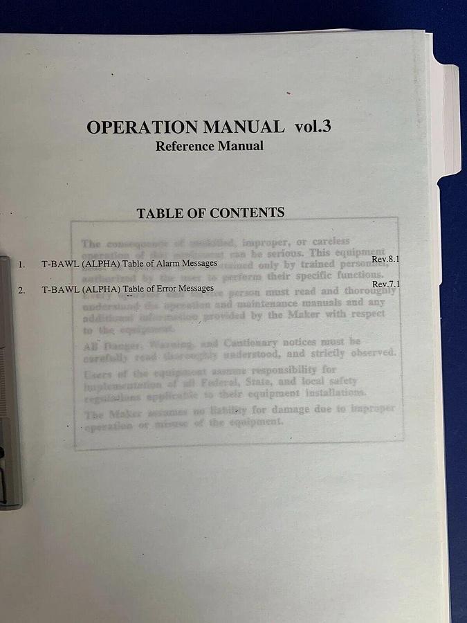Used Tokyo Electron ALPHA-8S-E Vertical LP-CVD Operation Manual Volumes 1,2 & 3