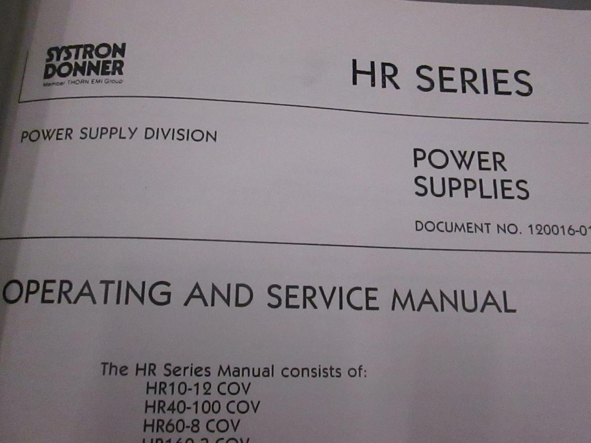 Used Systron Donner HR Series Power Supplies Operating and Service Manual, Used