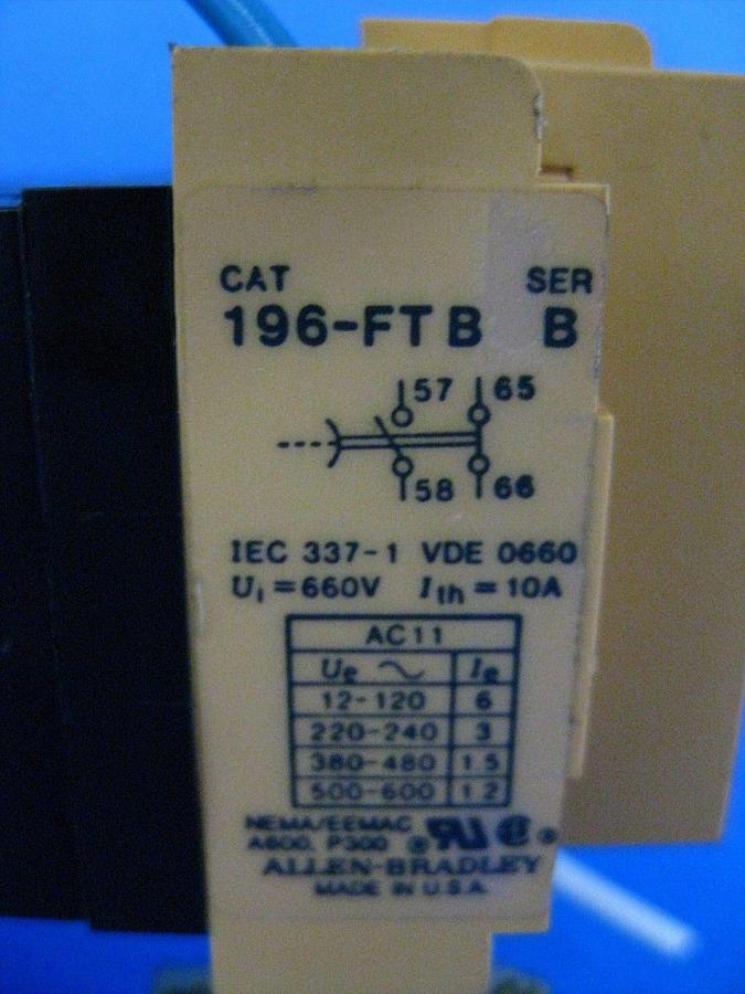 Used Allen-Bradley Timing Relay 196-FT B w/ Contactor 100-A24ND3, Used