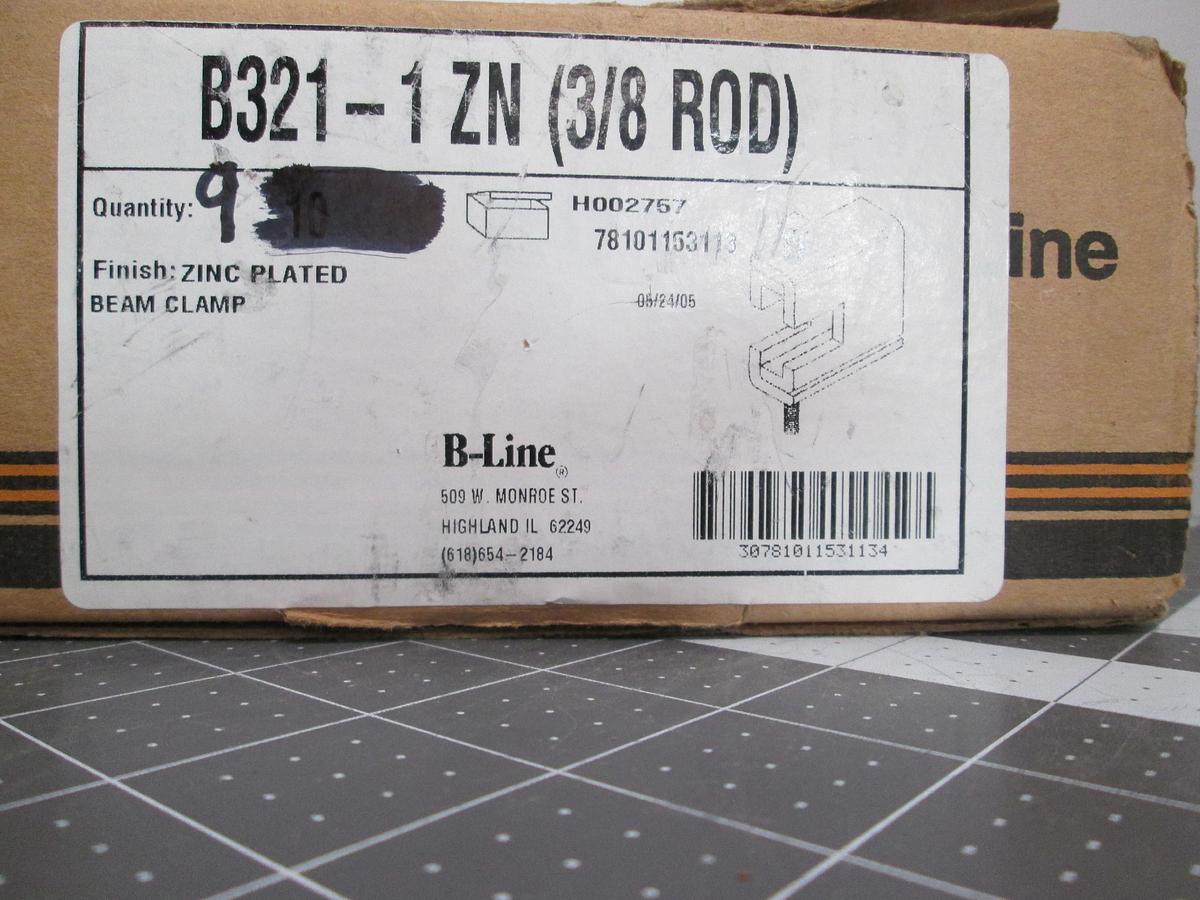 Used Lot of 9 Eaton B-Line B321-1 ZN 3/8" Threaded Rod Structural Heavy Beam Clamp