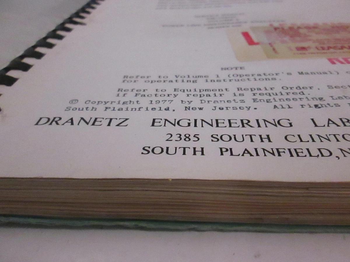 Used Dranetz Service Manual for TM-102700 Volume 2 Series 606, Used