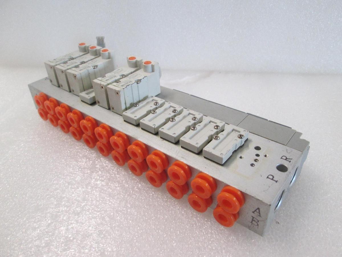 Used SMC, SYJ314M, 3 Port Solenoid Valve Assy w/ Block, 5 Valve, Used