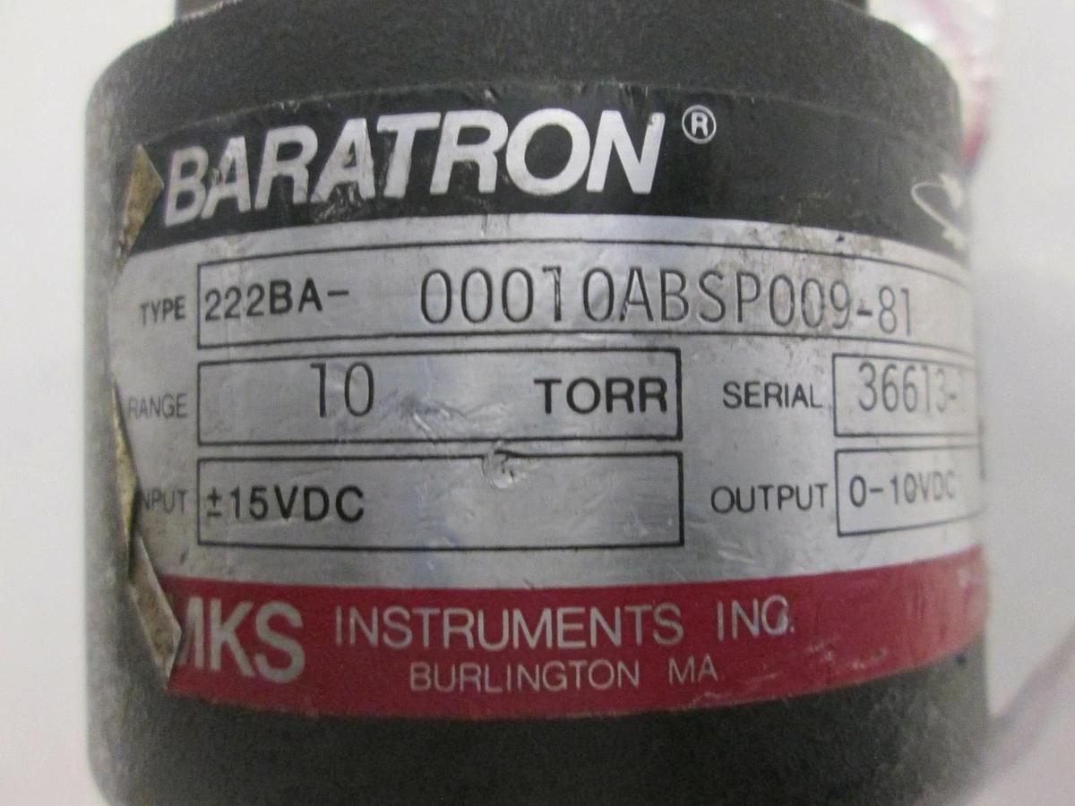Used MKS, Baratron 10 Torr Pressure Transducer, 222BA-00010ABSP009-81, Used