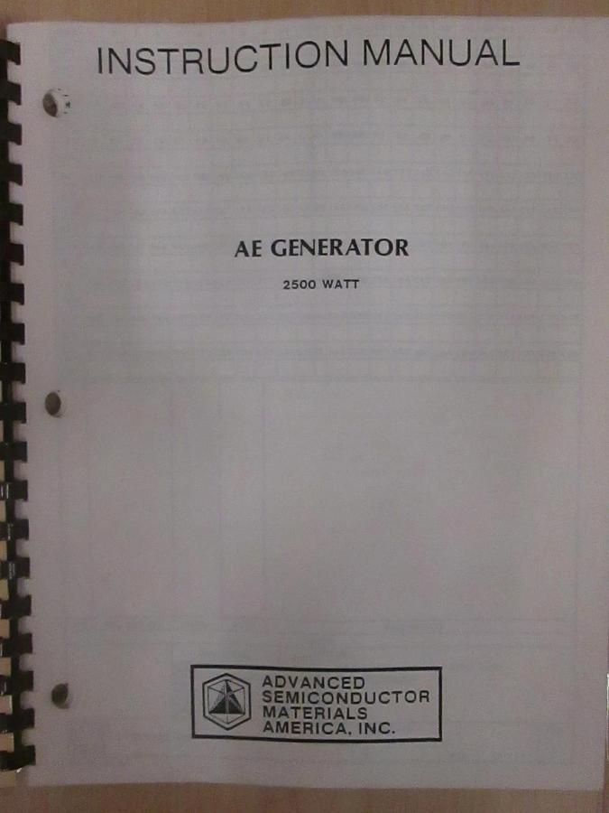 Used ASM 2500 Watt AE Generator Instruction Manual, Used