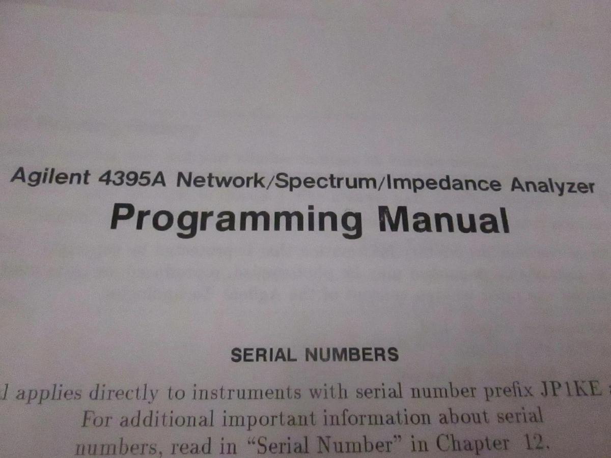 Used Agilent Technologies 4395A Network/Spectrum/Impedance Analyzer Program Manual