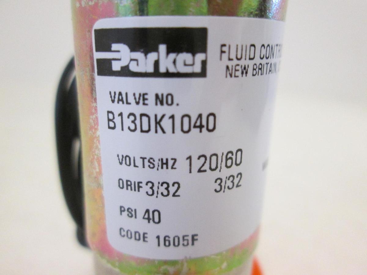 Parker, Solenoid Valve, B13DK1040, 3/32 Orifice, 40 PSI, 120V, New