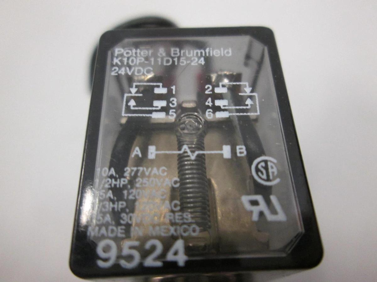 Used Potter & Brumfield, K10P-11D15-24, Relay w/ 27E895 Socket Base, 24VDC, Used