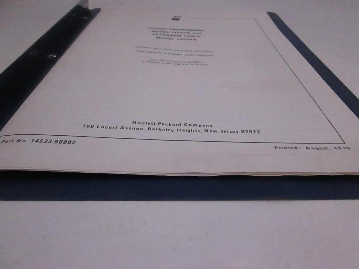 Used HP Pocket Programmer 14533B and Extension Cable 14534A Operation Manual, Used
