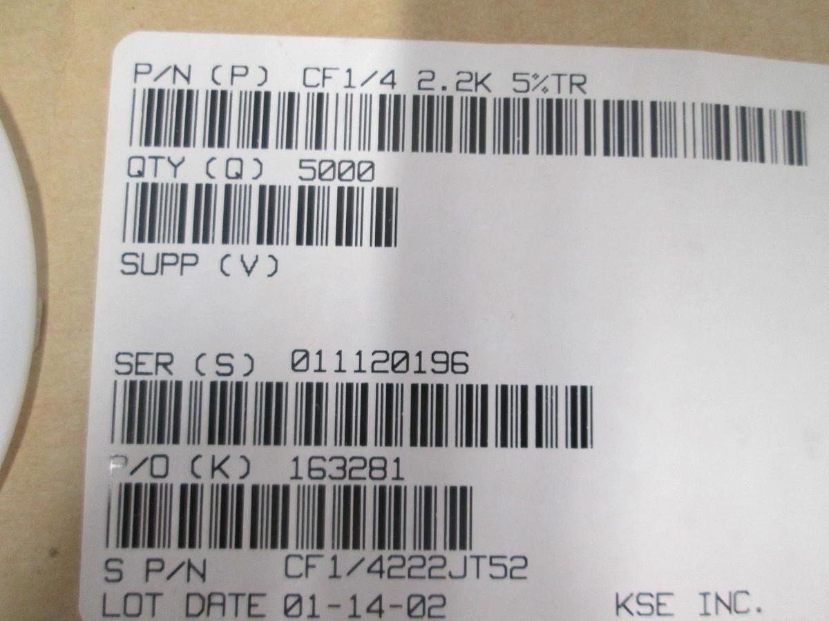 KOA, CF1/4 222 J T52, Resistor, Carbon Film, New, Reel of 5000