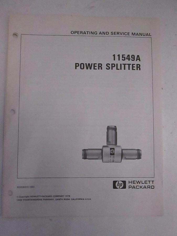 Used HP 11549A Power Splitter Operating and Service Manual, Used