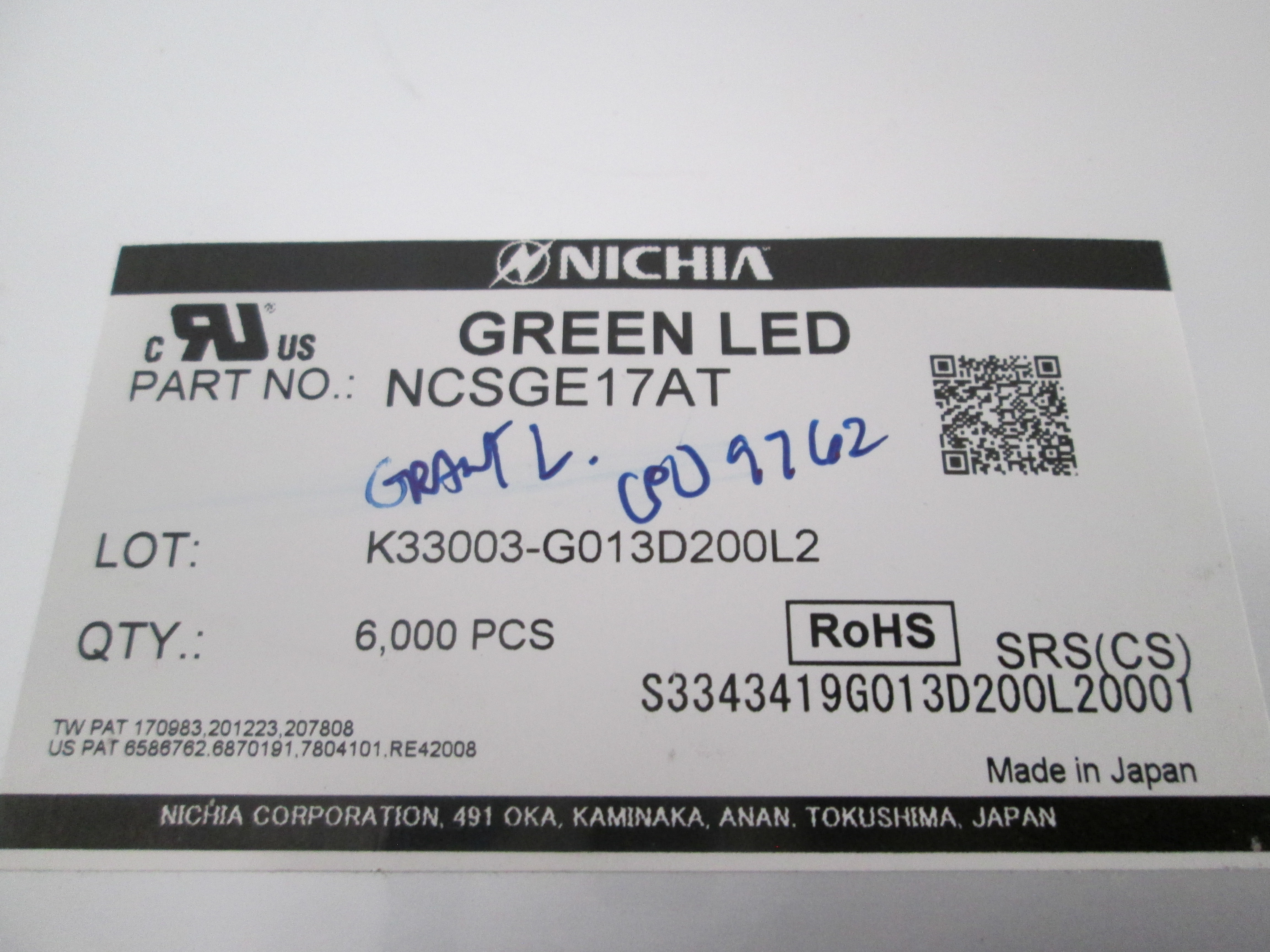 Nichia, NCSGE17AT, GREEN LED 6000PCS Reel SMD Horticulture New Japan RoHS
