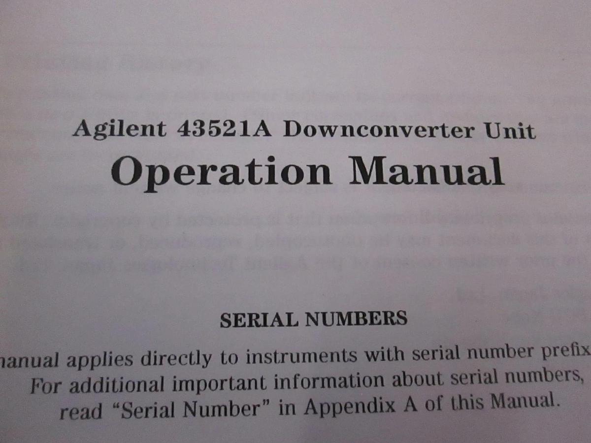 Used Agilent 43521A Downconverter Unit Operation Manual, Used