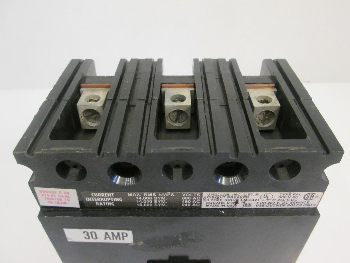 Used Square D FAL36030 Circuit Breaker, 30 AMP, 3 Pole