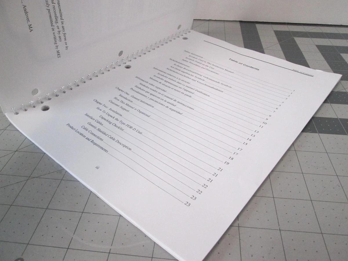 Used MKS, Type PPDR-D-1/PDR-D-2 Power Supply Instruction Manual, 107321-P1, Used