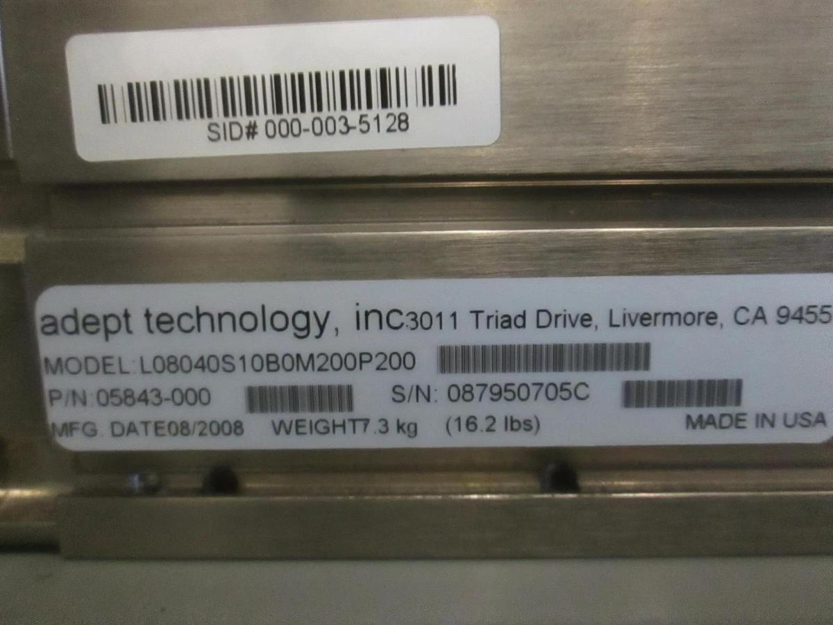 Used Adept Technology, Linear Motion Servo Actuator, L08040S10B0M200P200, Used