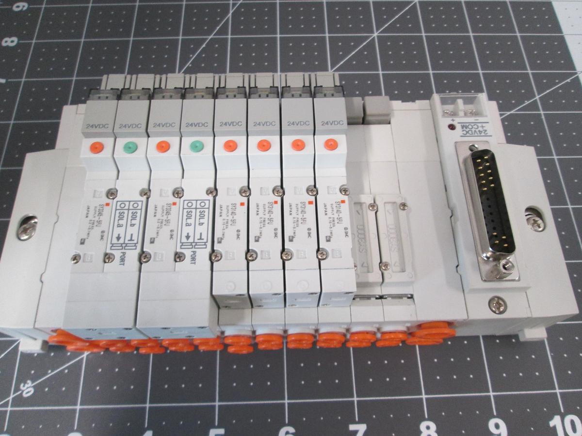 Used SMC, SS5Y3-45FU-10B-N3, SY3000 Pneumatic Solenoid Valve3 Manifold D-Sub