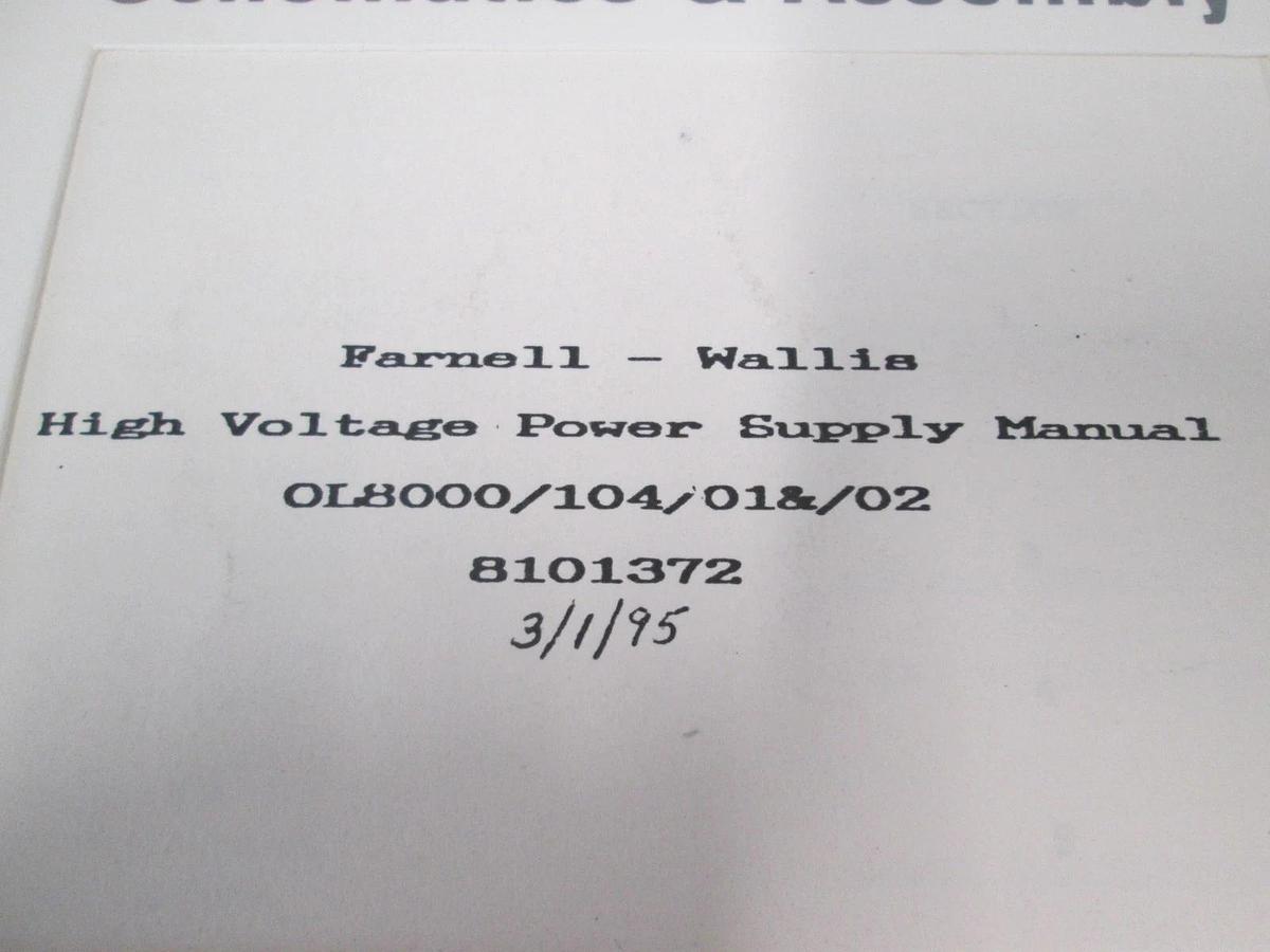 Used Eaton, 0L8000/104/01&/02, High Voltage Power Supply Manual, Used