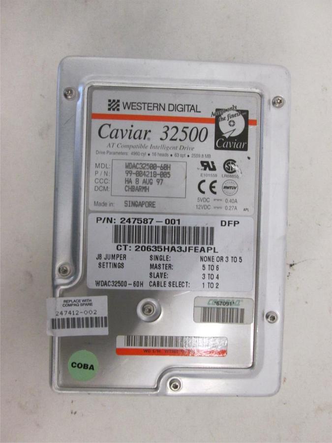 Used Western Digital, Caviar AT Compatible Intelligent Drive, WDAC32500-60H, Used